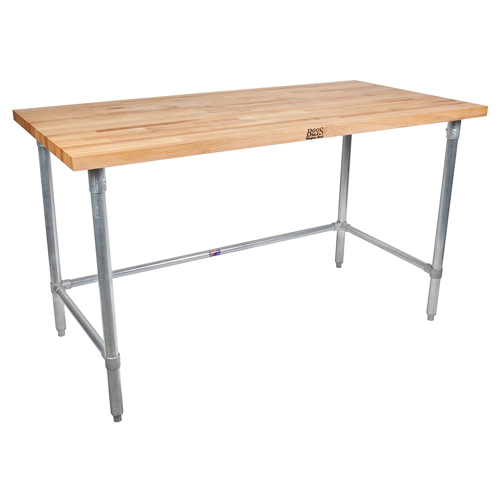"John Boos JNB09 Hard Rock Maple Work Table, Galvanized Legs, 30 x 60 x 36"" H, Steel / Maple"