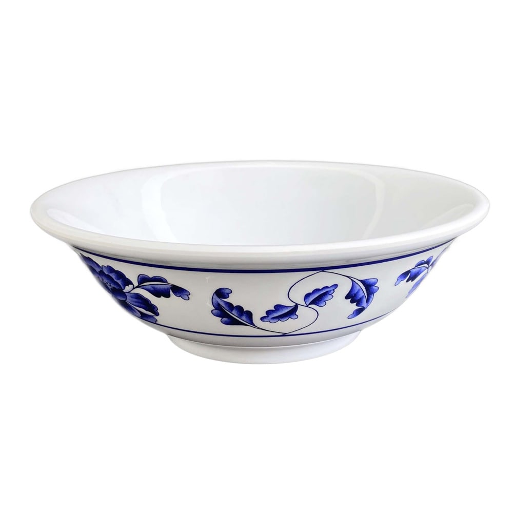 Thunder Group 5070TB 36 oz Round Melamine Bowl, White/Blue, 1 Dozen