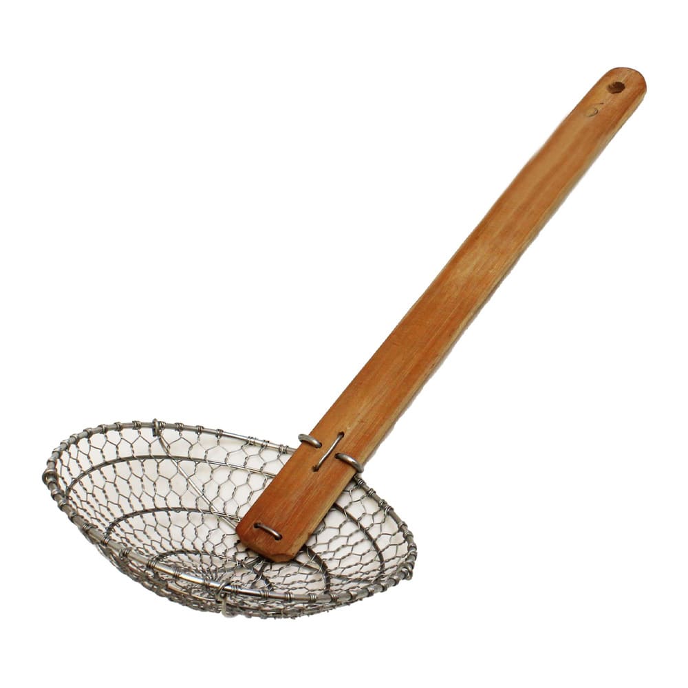 Thunder Group SLSKR106GV 7" Fine Mesh Skimmer - Bamboo Handle, Galvanized Steel, Silver