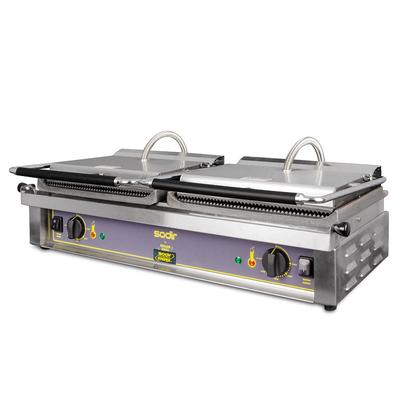 Equipex DIABLO G/G Double Commercial Panini Press w/ Cast Iron Grooved Plates, 208-240v/1ph, (2) 14" x 9.5" Surfaces, Stainless Steel