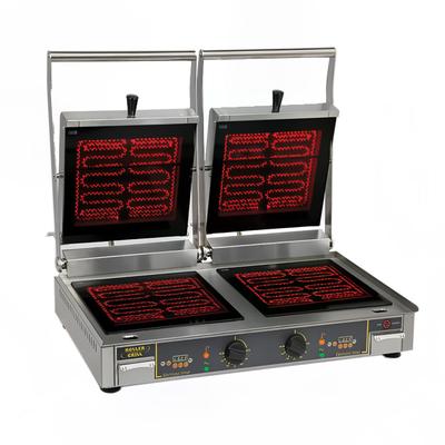 Equipex DIABLOVG GT/SB Double Commercial Panini Press w/ Ceramic Grooved & Smooth Plates, 208-240v/1ph, Vitroceramic Plates, Grooved Top Plates, Stainless Steel