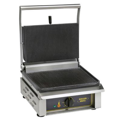 Equipex PANINI/1 Single Commercial Panini Press w/ Cast Iron Grooved & Smooth Plates, 120v, Grooved Top Plates, Smooth Bottom Plates, Stainless Steel