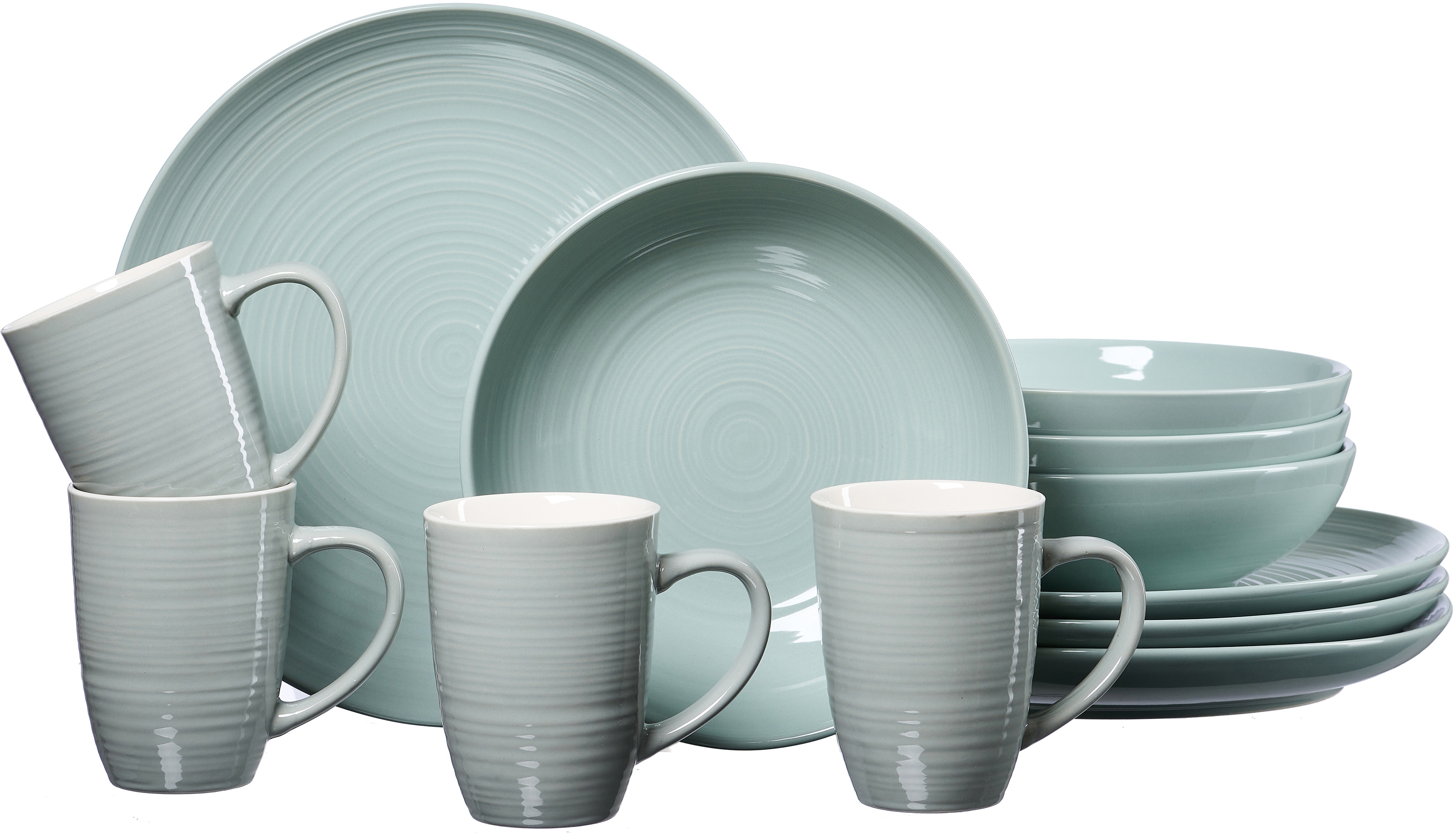 Kombiservice RITZENHOFF & BREKER "Geschirr-Set, Service Suomi", blau (graublau), 12 Stk., Porzellan, Geschirr-Sets, Kombiservice, skandinavisches Design, 12 Teile, für 4 Personen Image