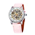 SHENHUA-Montre mécanique en cuir pour femme automatique étanche top marque rose auto-vent