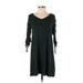 Ann Taylor LOFT Casual Dress - Mini V Neck 3/4 sleeves: Green Solid Dresses - Women's Size X-Small Petite