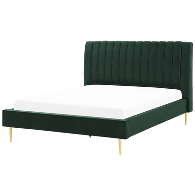 Polsterbett Smaragdgrün 180 x 200 cm Samtstoff Mit Lattenrost Hohes Kopfteil Dekorativ Elegant Modern Doppelbett
