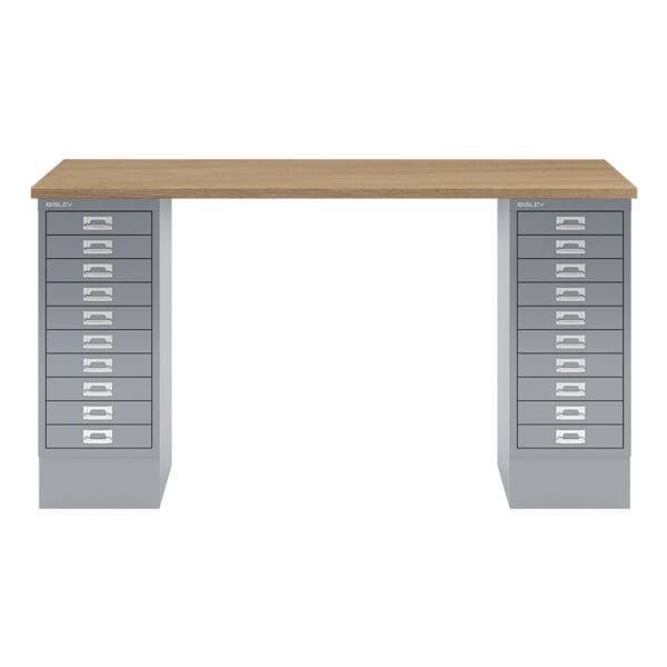 Bisley Schreibtisch »MultiRange« eichefarbene Platte 20 Schubladen silber, 140x74x60 cm Image