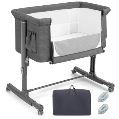 Costway Portable Baby Bedside Bassinet with 5-level Adjustable Heights and Travel Bag-Gray