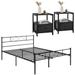 VECELO Industrial 3-Piece Bedroom Set Black Platform Bed Frame with Headboard and Modern Nightstand Set of 2