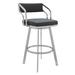 Blake 30 Inch Vegan Faux Leather Bar Stool, Swivel, Metal, Tufted, Gray