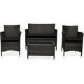 Patiojoy 4PCS Patio Rattan Wicker Furniture Set Sofa Chair Table Set W/ Black Cushions