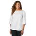 Plus Size Women's Stretch Poplin Button Boatneck Tunic by Jessica London in White (Size 24 W)