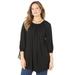 Plus Size Women's Ruched Neck Tie-Sleeve Top by Catherines in Black (Size 2X)