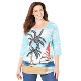 Plus Size Women's 3/4 SLEEVE SEASONAL TEE by Catherines in Blue Beach (Size 5X)