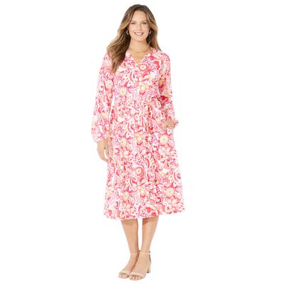 Plus Size Women's Liz&Me® Peasant Wrap Dress by Liz&Me in Pink Burst Paisley (Size 4X)
