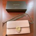 Gucci Bags | Gucci Pink Dollar Calfskin Leather Interlocking G Chain Wallet | Color: Pink | Size: 7.5”L * 1.25”W * 4.75”H