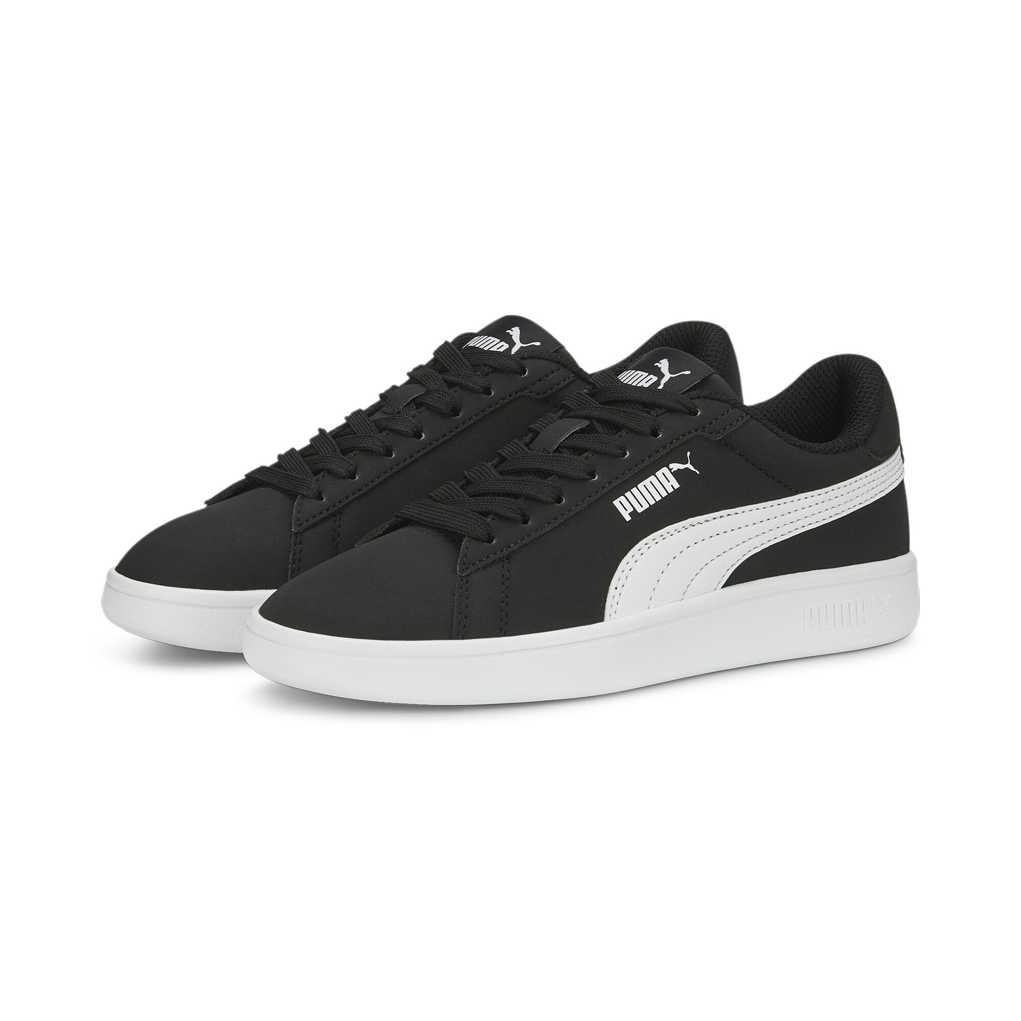 Sneaker PUMA "Smash 3.0 Buck Sneakers Kinder", Kinder, Gr. 38,5, schwarz-weiß (schwarz, weiß), Obermaterial: Synthetik, Textil, Leder; Futter: Textil; Innensohle: Textil; Laufsohle: Gummi, Schuhe Sneaker