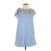 THML Casual Dress - A-Line High Neck Short sleeves: Blue Print Dresses - Women's Size Small