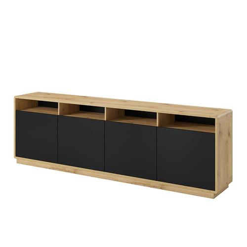 Wohnzimmer Sideboard in Wildeichefarben und Schwarz 75 cm hoch