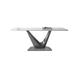 Modern White Dining Table with Rectangular Sintered Stone Tabletop, Gray V-shape Design Stainless Steel Base