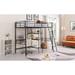 Twin Size Metal Loft Bed with Built-in Desk and Shelves, Steel Bedframe for Kids Teens Adults, Bedroom, Space-Saving Design