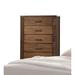 HomeRoots 48" Oak Finish 5 Drawer Chest Dresser with Brass Metal Hardware