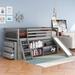 Twin Size Low Loft Bed with Attached Bookcases and Separate 3-Tier Drawers, Wooden Bunkbed Frame with Convertible Ladder & Slide
