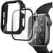 Watch Case 2 Packs Compatible for Apple Watch Series 6 5 4 SE 44mm for Women Men with Tempered Glass Screen Protector - Black + Clear