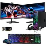 Restored Gaming PC Intel Core i5 4th Gen TechMagnet Zeus RX 550 Graphics 16GB RAM 480GB SSD 2TB HDD MTG New 24 Inch Dual Monitor RGB Keyboard Mouse Headphone Webcam Win10 Pro (Refurbished)