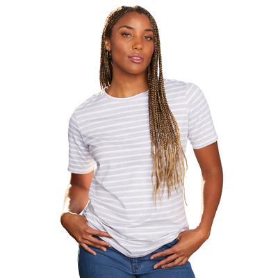 Plus Size Women's Short-Sleeve Crewneck One + Only Tee by June+Vie in Heather White Stripes (Size 10/12)