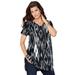 Plus Size Women's Short-Sleeve V-Neck Ultimate Tunic by Roaman's in Black Ikat Diamonds (Size 6X) Long T-Shirt Tee