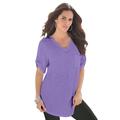 Plus Size Women's V-Neck Boyfriend Slub Tunic by Roaman's in Vintage Lavender (Size 1X) Long Shirt