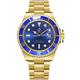 Classic Quartz Watches for Men Luminous Stainless Steel Band Rotating Bezel Sapphire Glass Diving Waterproof Wrist Watch Japan Movement Sports Military Outdoor Watch, Blue Dial Full Gold, Quartz