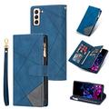 UEEBAI Wallet Case for Samsung Galaxy S21 Ultra 5G, Vintage Premium PU Leather Cover Flip Case with Card Slots Magnetic Closure Zipper Pocket Kickstand Handbag with Hand Strap - Diamond Blue