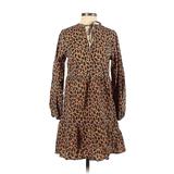 Casual Dress - Popover: Brown Leopard Print Dresses - New - Women's Size 2X-Small