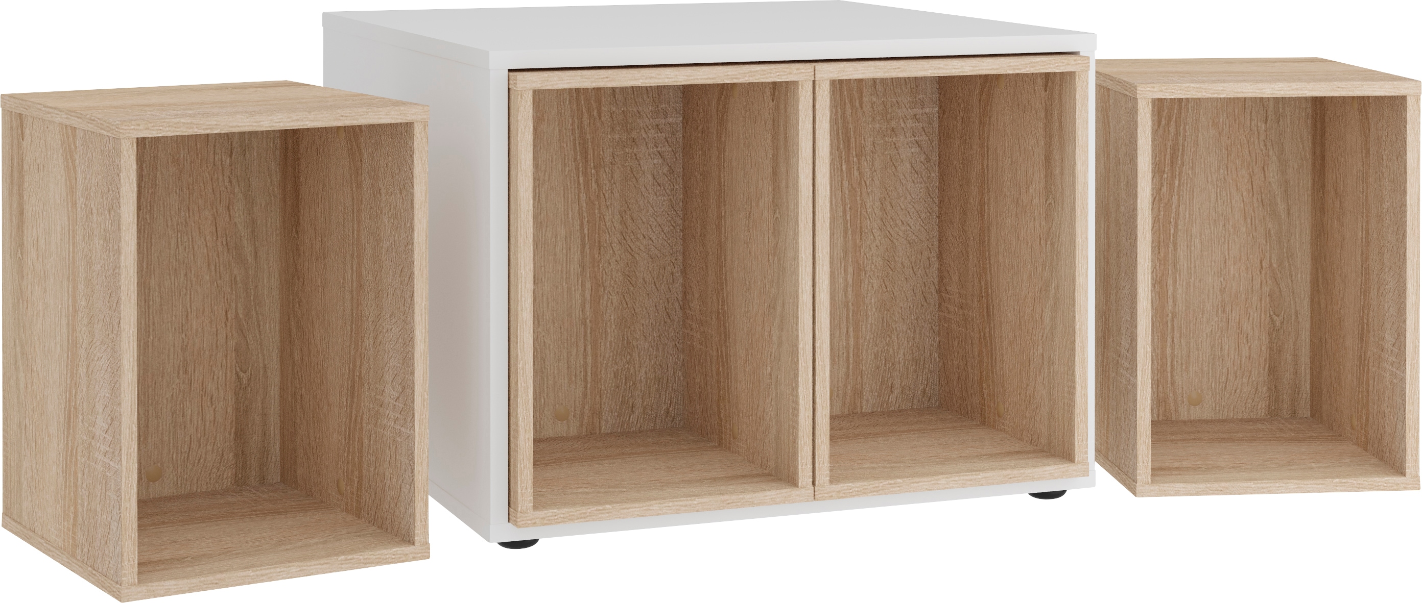 Couchtisch FMD "Joker 1", weiß (weiß, eiche nb, weiß, weiß), B:71,5cm H:50cm T:67,5cm, Tische