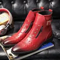 Bottes de cow-boy en cuir rouge et marron pour homme chaussures oxford de Style britannique de