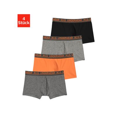 Boxer H.I.S "Boxershorts für Jungen", Kinder, Gr. 170/176, bunt (orange, anthrazit, meliert, schwarz, grau, meliert), Jersey, Obermaterial: 95% Baumwolle, 5% Elasthan, unifarben, körpernah, Unterhosen, mit meliertem Logo Webbund Image