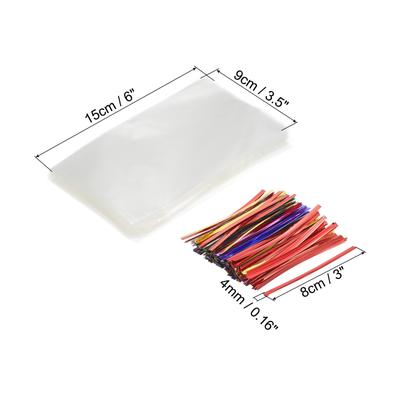 Clear Plastic Bags 6"x3.5" with 3" Foil Twist Ties Mixed Color 100 Set - Mixed Color