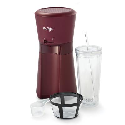 Mr. Coffee® Iced™ Coffee Maker with Reusable Tumbler and and Coffee Filter, Burgundy, Frustration Free Packaging