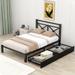 Twin Platform Bed Storage Bed Metal Bed Frame with Headboard, 2 Drawers with Wheels