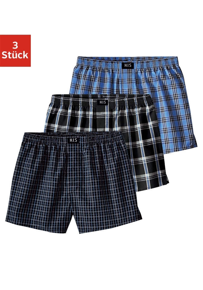 Boxer H.I.S "Boxershorts für Jungen", Kinder, Gr. 164, bunt, Webqualität, Obermaterial: 100% Baumwolle, kariert, weit, Unterhosen, in verschiedenen coolen Karos Image