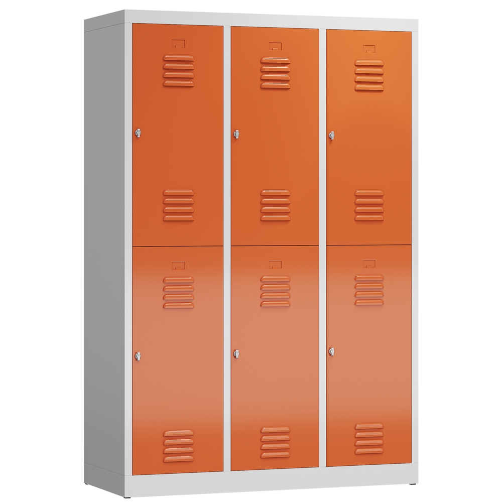 ClassiX Garderobenschrank, 3 Abteile doppelstöckig, 1800 x 1185 x 500 mm, lichtgrau/feuerrot Image