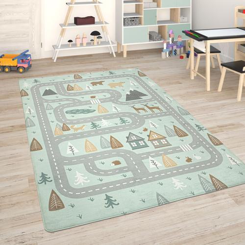 Kinderteppich Teppich Kinderzimmer Spielmatte Straßenteppich Spielteppich 80x150 cm, Türkis - Paco