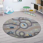 Tapis Chambre Enfant Tapis De Jeux Tapis Bébé Tapis Enfant Route Tapis De Jeux Gris 2, 80 cm rond