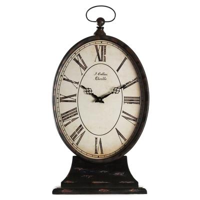 22.5" Black and Ivory Distressed Finish Oval Paris Table Clock