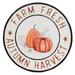 Farm Fresh Autumn Harvest Round Metal Sign - 14" in diameter by .5" deep