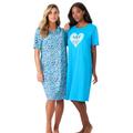 Plus Size Women's 2-Pack Short-Sleeve Sleepshirt by Dreams & Co. in Pool Blue Animal Hearts (Size M/L) Nightgown