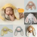 Chapeau chaud en peluche fait à la main pour bébé longues oreilles de lapin fil de laine bonnet