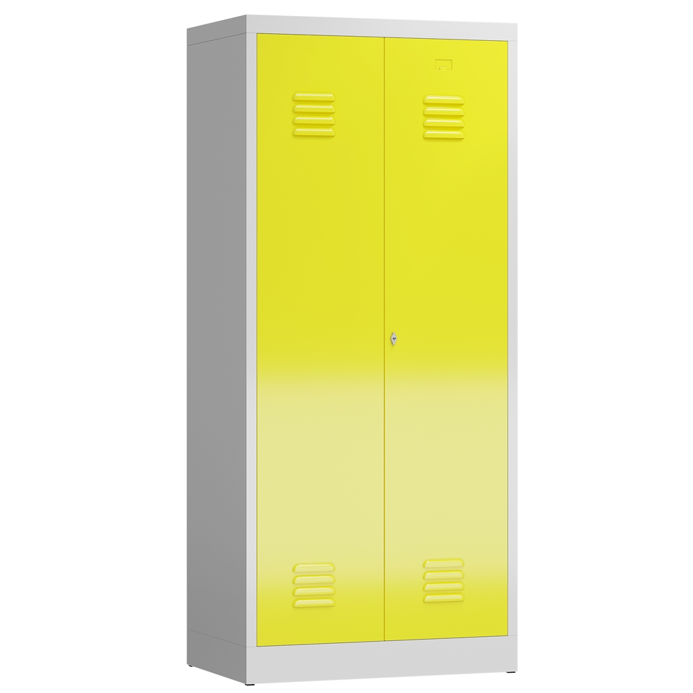 ClassiX Garderobenschrank, 2 Abteile mittig schließend, 1800 x 800 x 500 mm, lichtgrau/zinkgelb Image